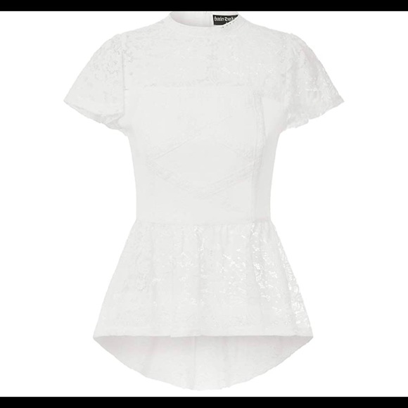 Tops - Lace & Cotton Patchwork T-Shirt Tops Cap Sleeve Mo